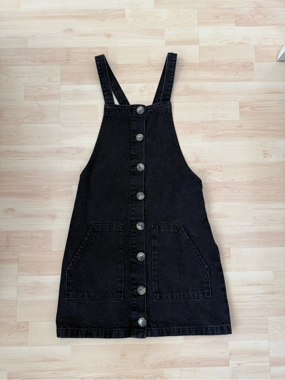 Topshop Moto Black Denim Button-Front Overalls Pinafore Dress